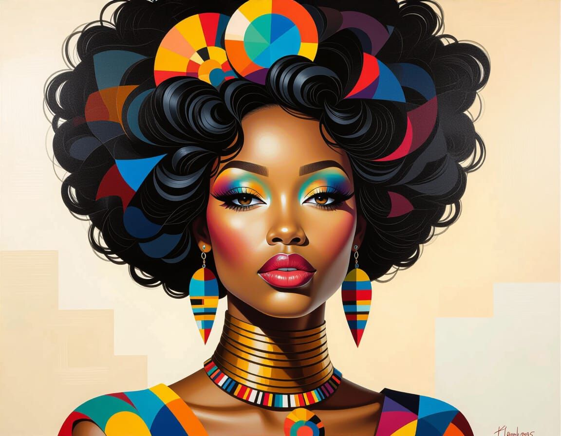 Afrofuturistic Beauty in Extravagant Oil Painting