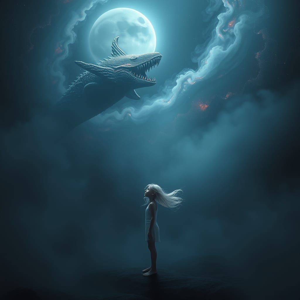 Dark, Moody Andromeda Galaxy Scene with Fractal Alien and Gi...