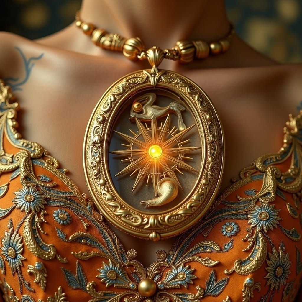 Golden Compass Locket with Animal Motifs