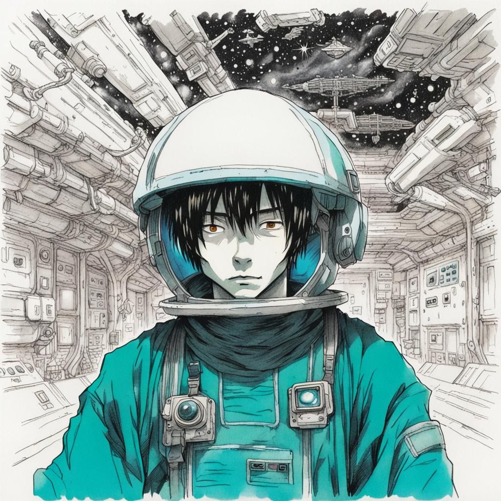 Kenshin Himura Portrait in Teal Alien Space Station