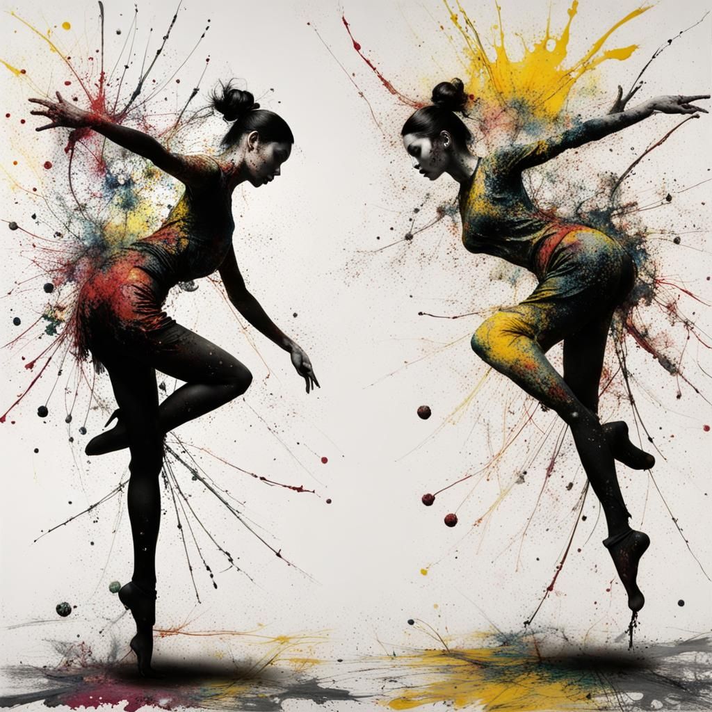 Ink Splatter Dancers in Abstract Expressionist Style