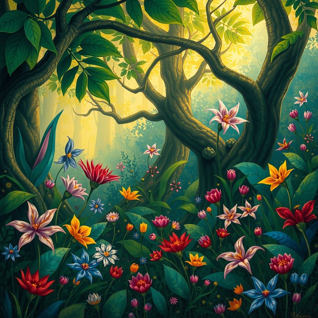 Exotic Jewel-Toned Flowers in Enchanted Forest Glade