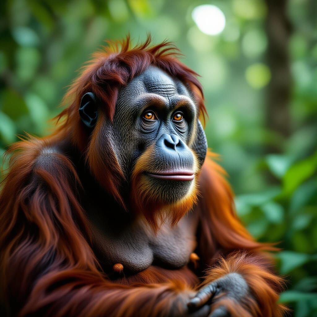 Wise Orangutan Portrait in Hyperrealistic Style