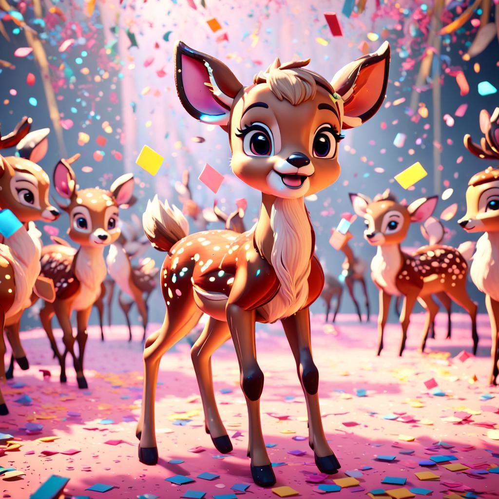 Bambi Celebrates at Party in 3D Rendered Style