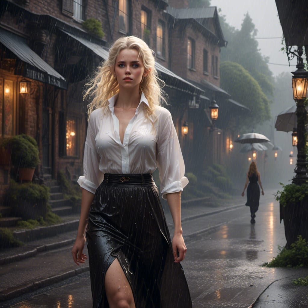 Rainy Street Scene: Hyperrealistic Digital Art