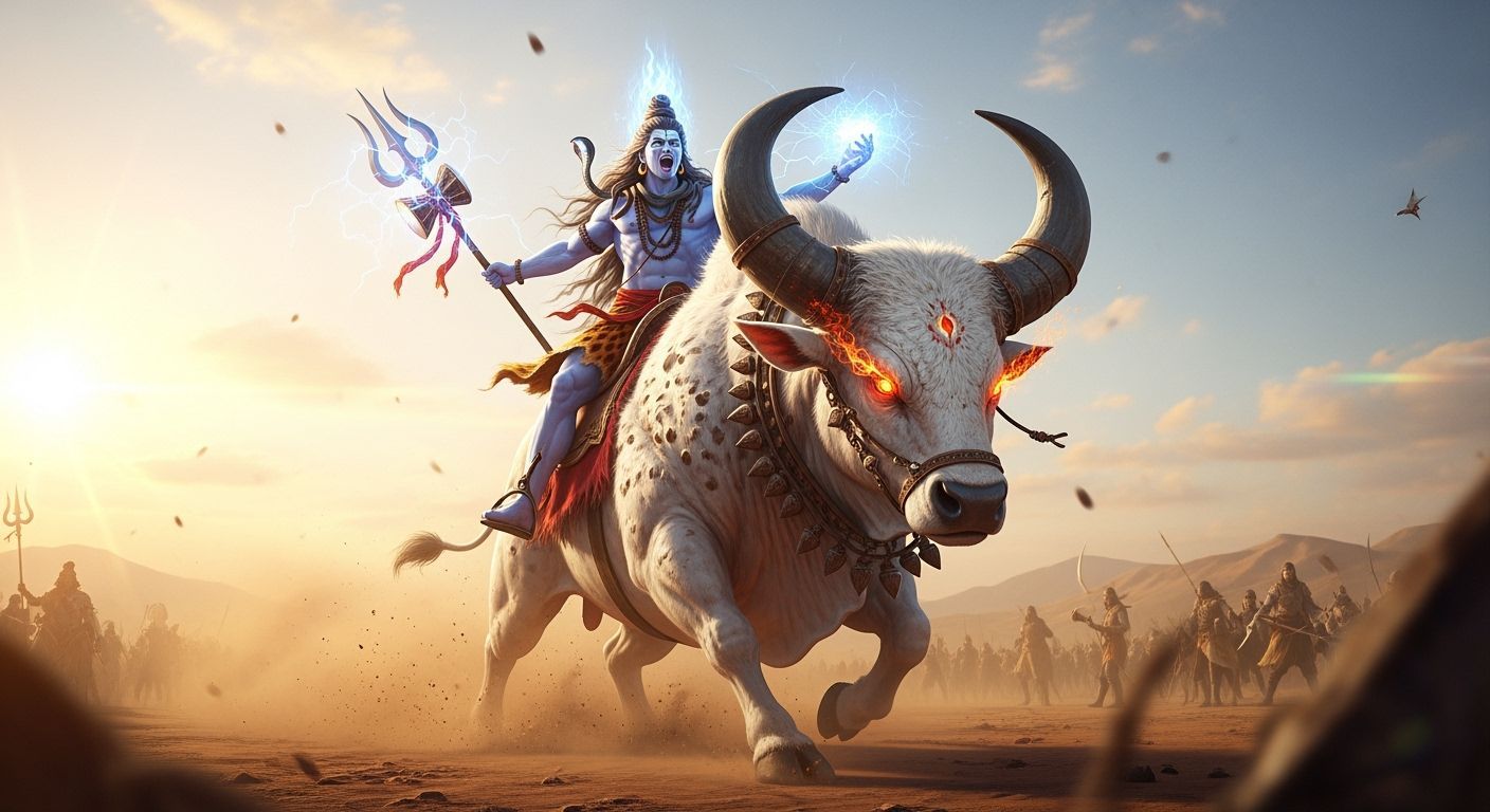 Shiva in Rudra Avatar on Nandi in Scorched Desert