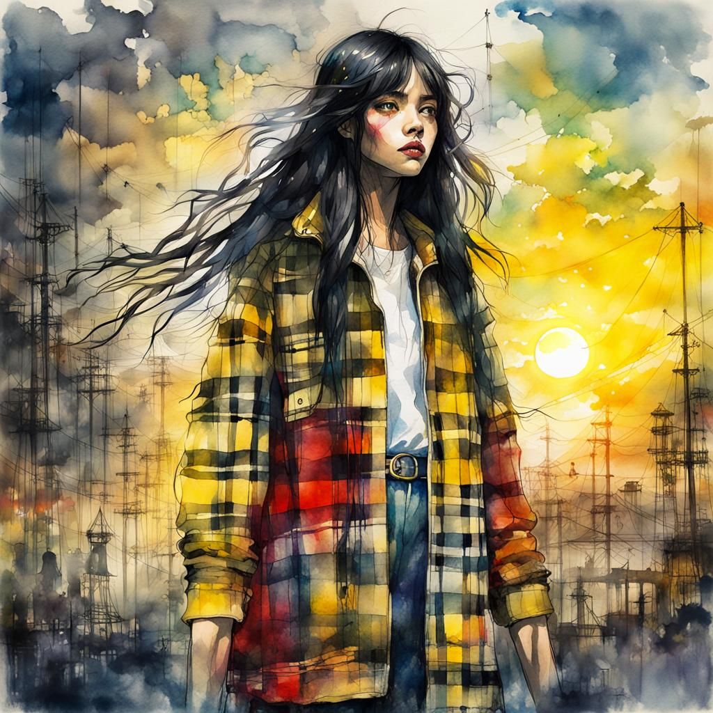 Fairytale Girl in Hip Hop Style Watercolor