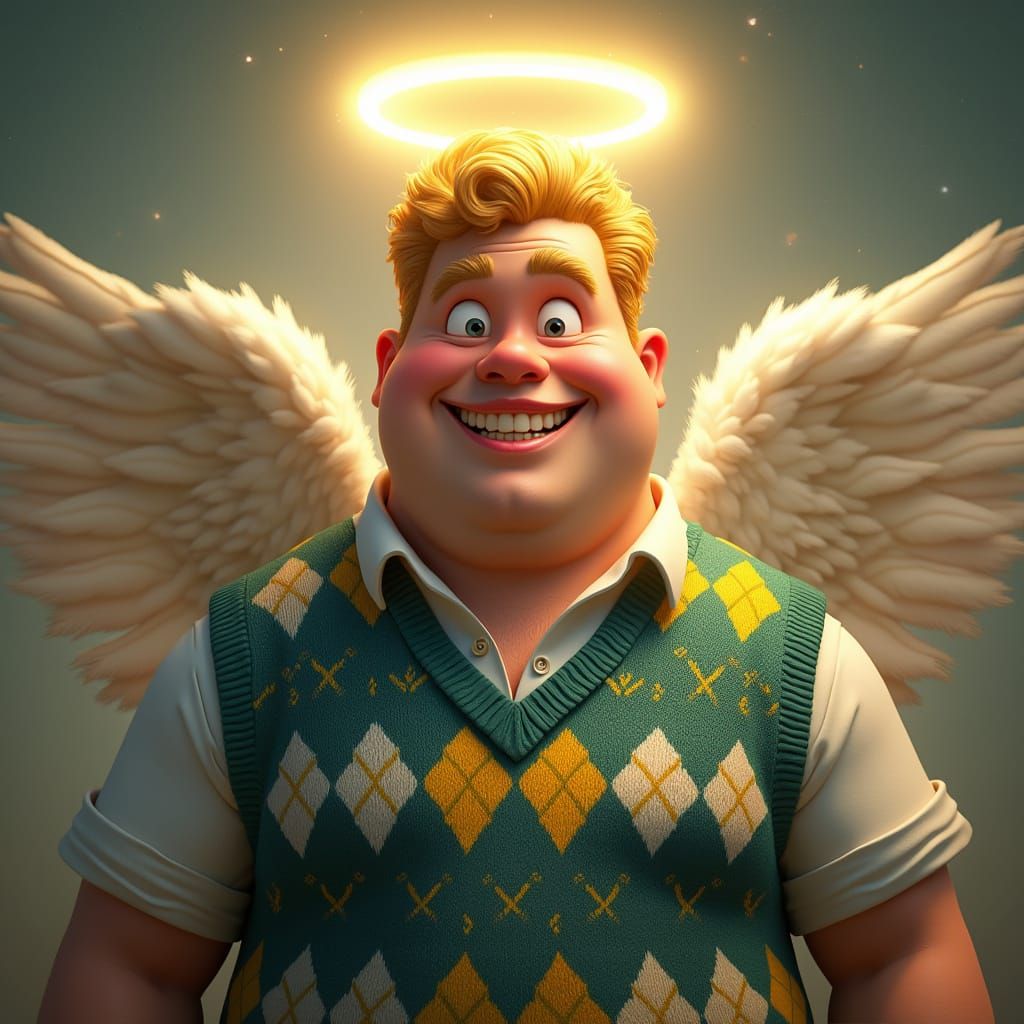 Vibrant Angel with Emerald Argyle Vest and Angel Wings