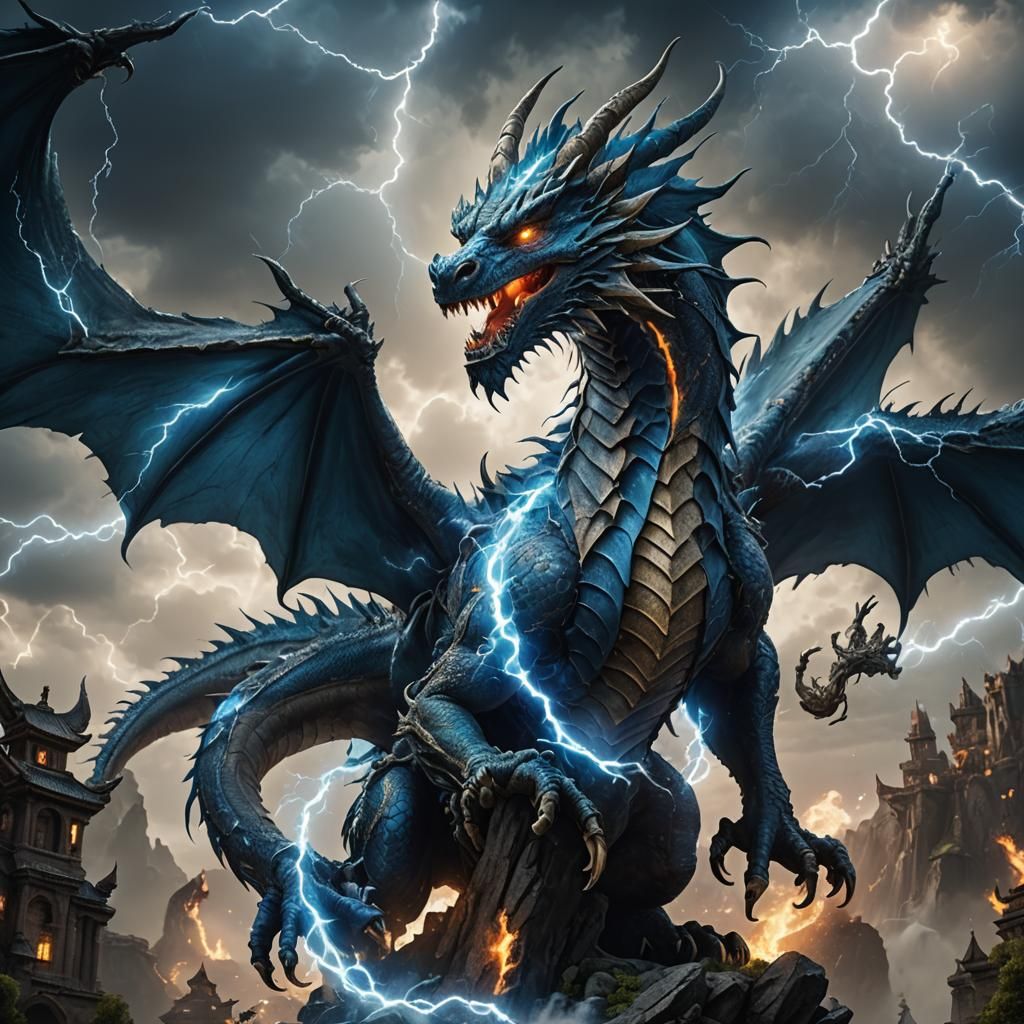 Blue Lightning Dragon Fantasy Concept Art
