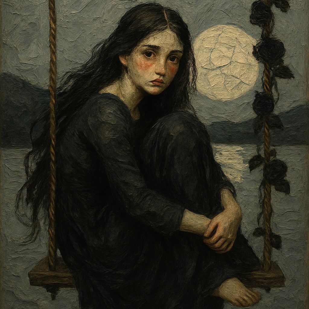 Melancholic Woman on Swing: Impasto Digital Painting