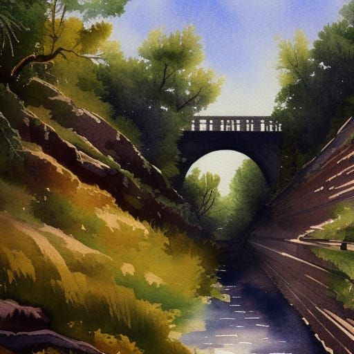 Victorian Viaduct with Dynamic Lighting in Watercolor Style