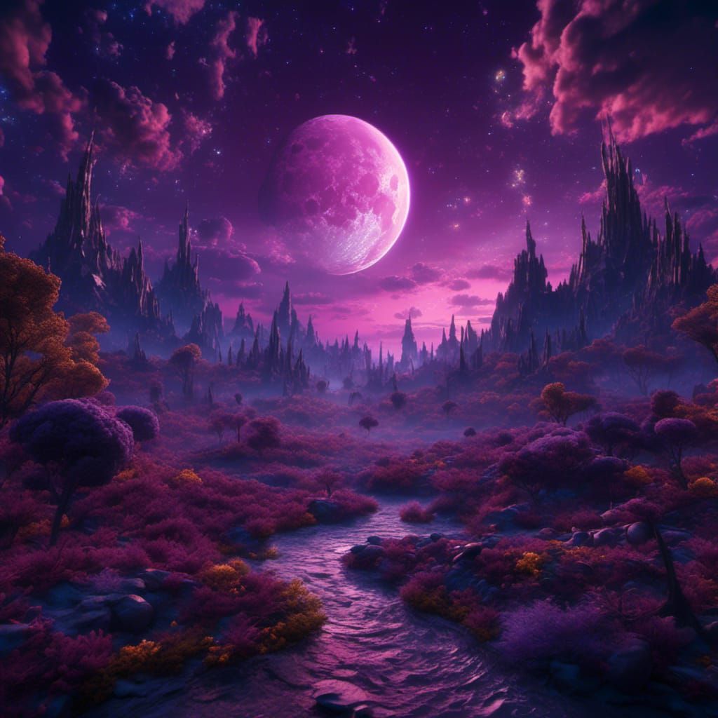 Purple Magic Illuminates a Dark Fantasy Landscape