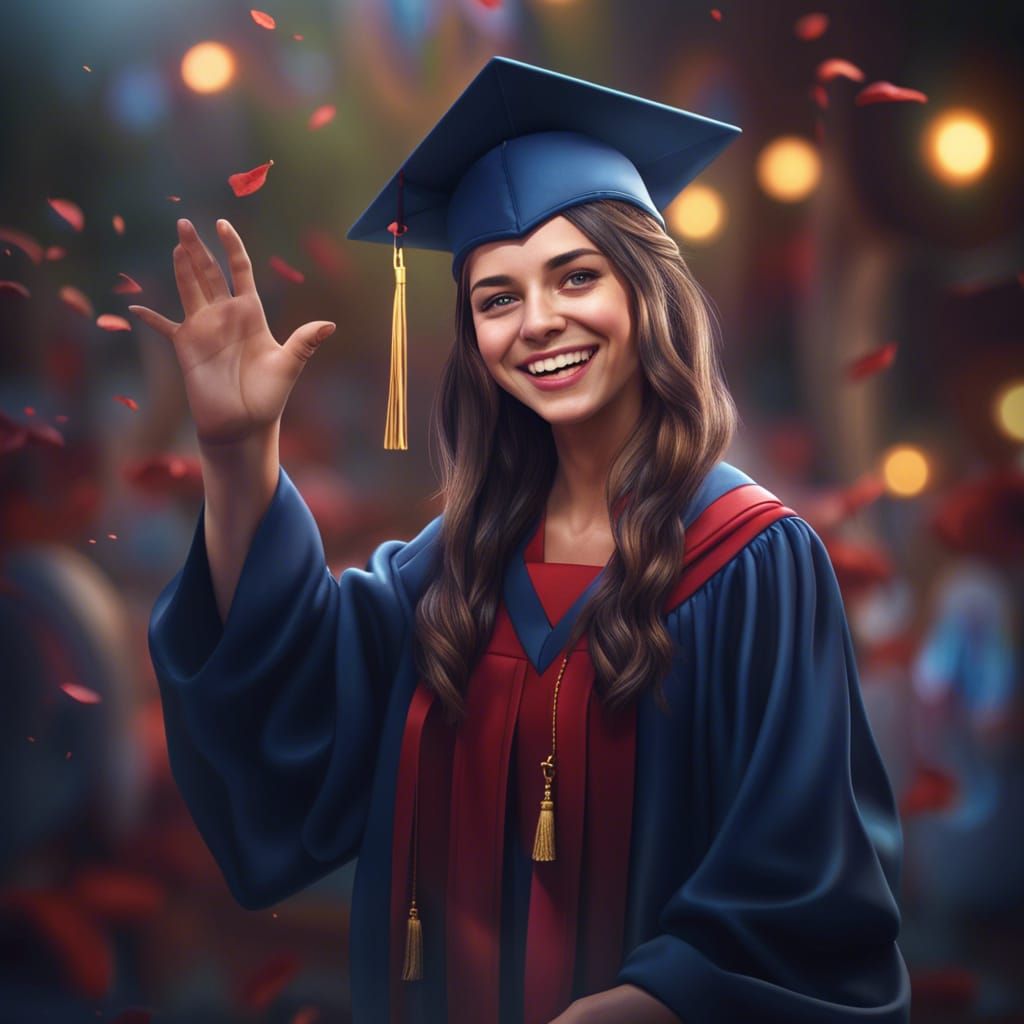 Happy Graduated Girl in Detailed Fantasy Art
