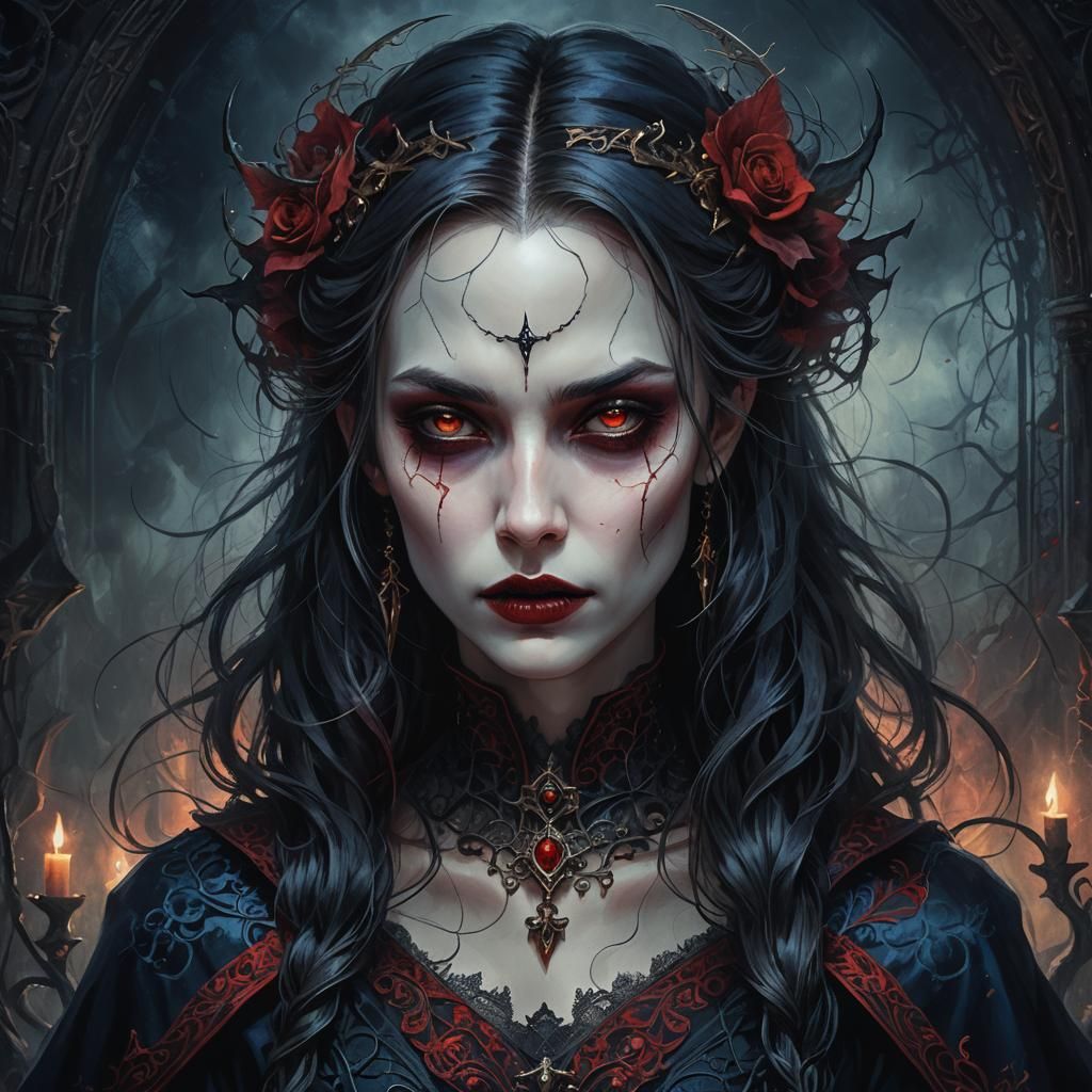 Surreal Vampire Woman in Gothic Fantasy