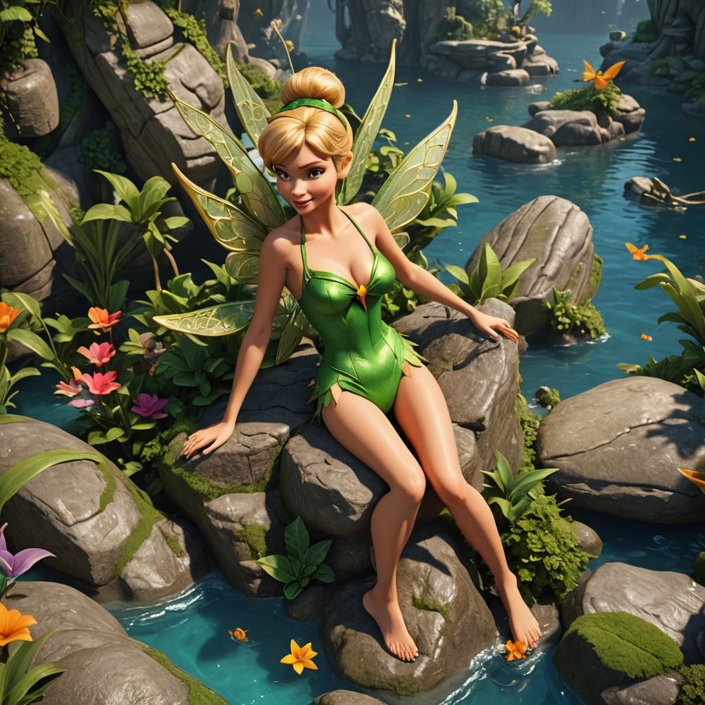 Tinkerbell Relaxing in a Fantastical Oasis