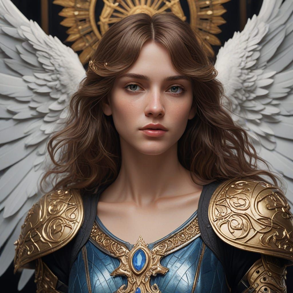 Pre-Raphaelite Angel in Black and Gold Armour
