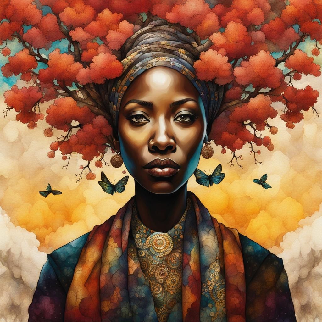 Surreal Mosaic Portrait of an Old Woman