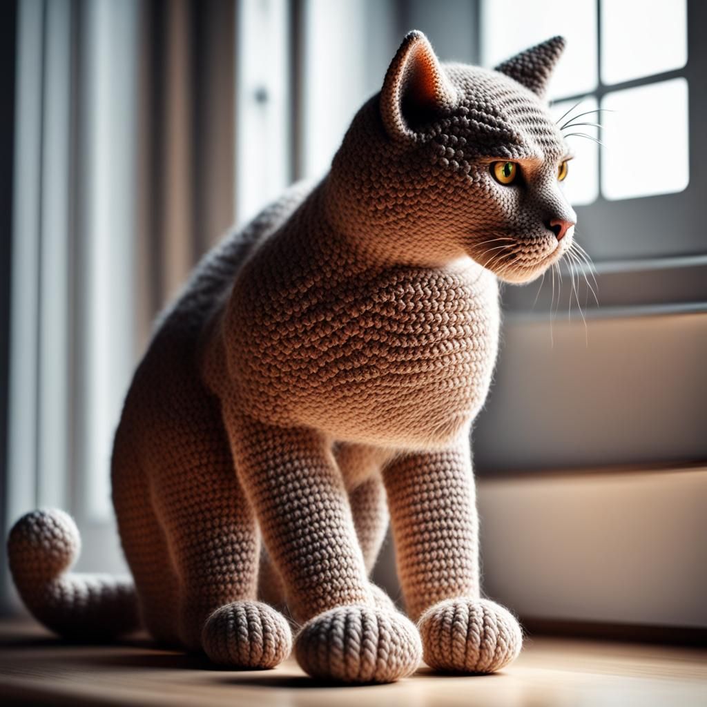 Photorealistic Crocheted Cat with Intricate Details