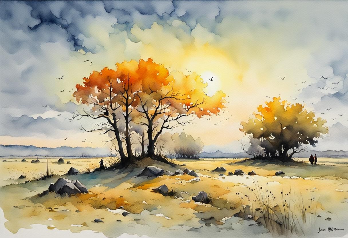 Picturesque Landscape in Colorful Watercolor Style