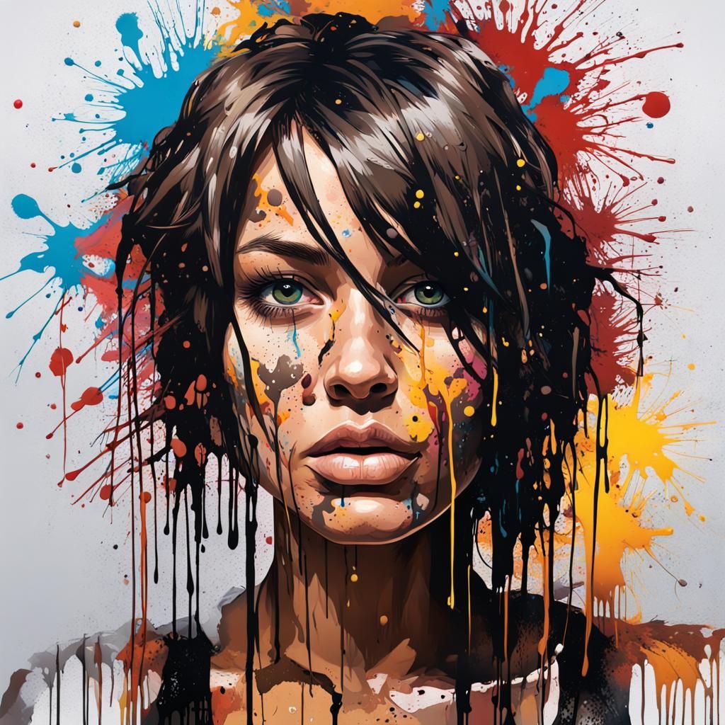 Paint Splattered Woman in Graffiti Splash Art