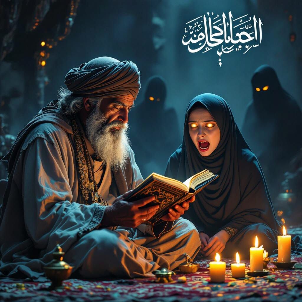 Mystical Islamic Exorcism Scene in Dark Style