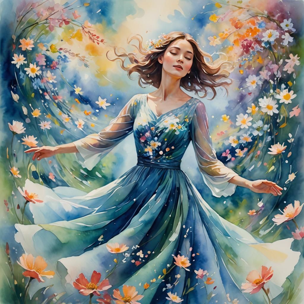 Ethereal Woman in Impressionist Dreamscape