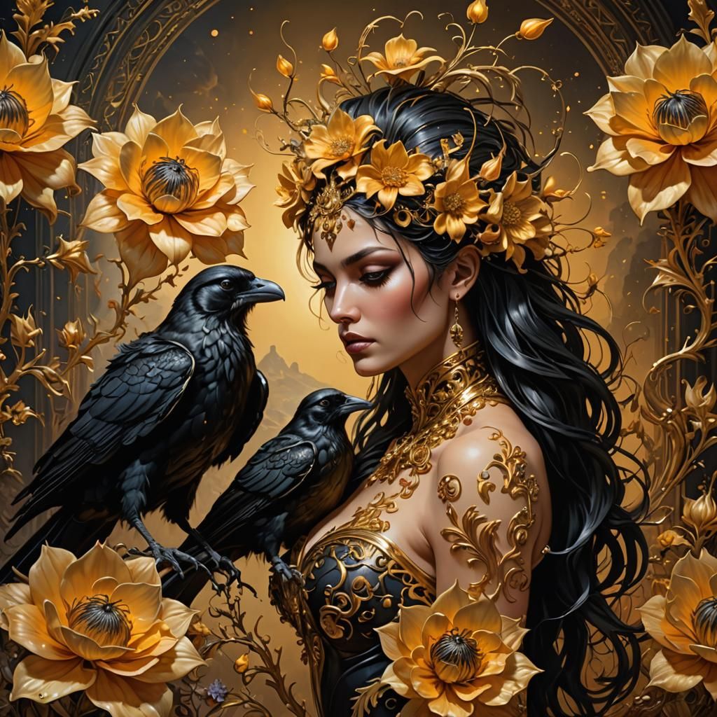 intense aetherpunk ornate electric golden flowers breathtaki...