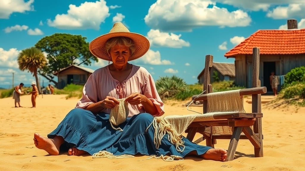 Golden Hour on the Sandy Beach: A Moment of Rural Serenity