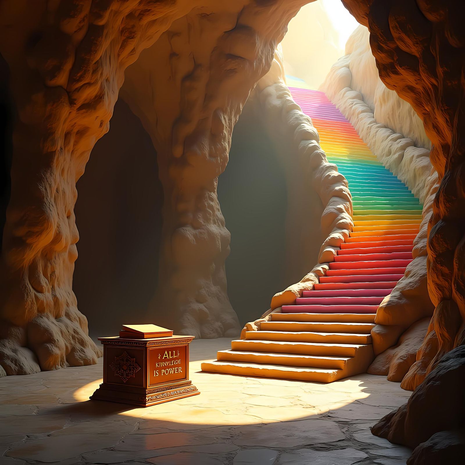 Colorful Staircase in Cave, Fantasy Concept Art