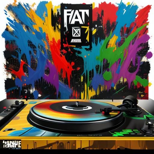 DJ Equipment Collage in Graffiti Splash Art Style