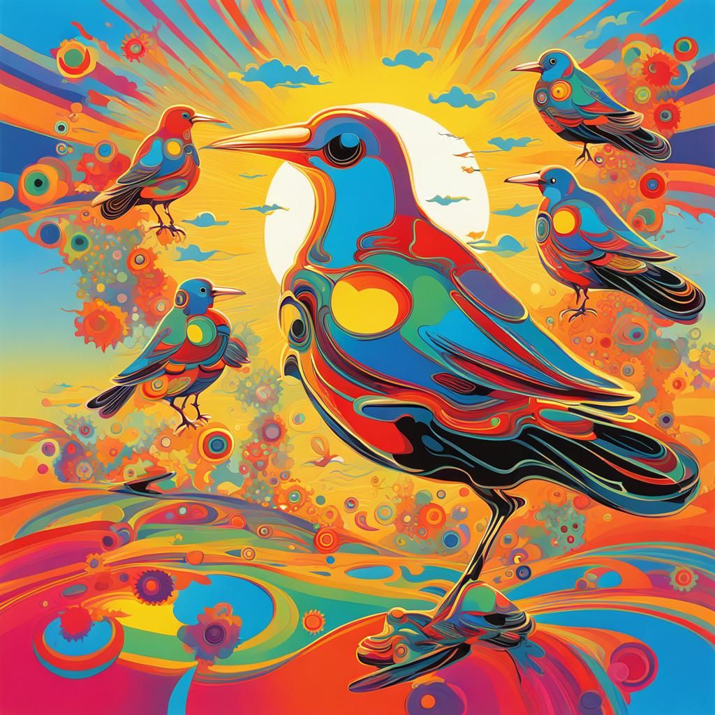 Surreal Machine Birds in Psychedelic Graphic Design