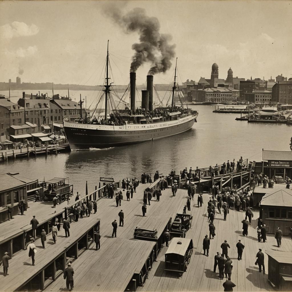 Vintage Steamship at Boston Harbor Dock