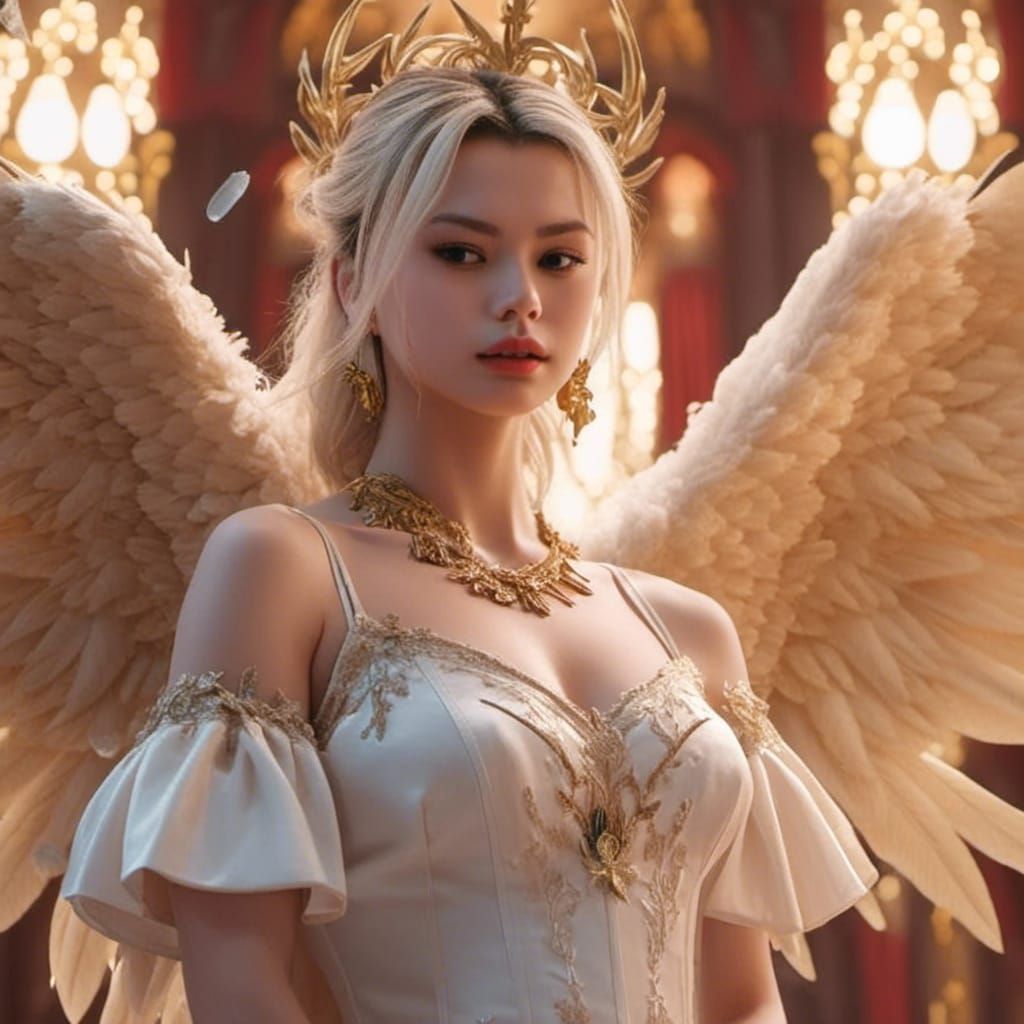 Blonde Angel Performing Music in Detailed Matte Painting