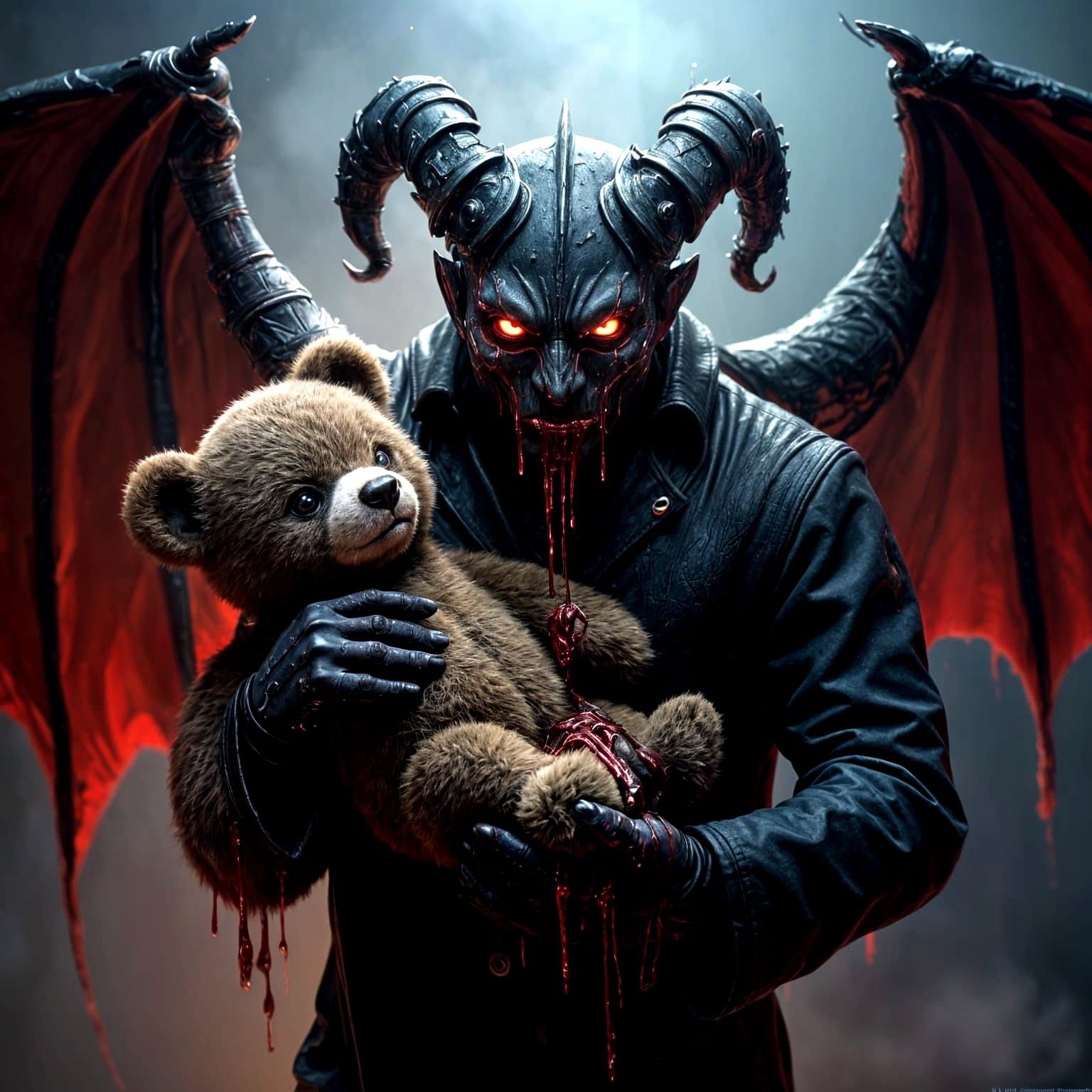 Sinister Demon with Teddy Bear: Dark Fantasy Art