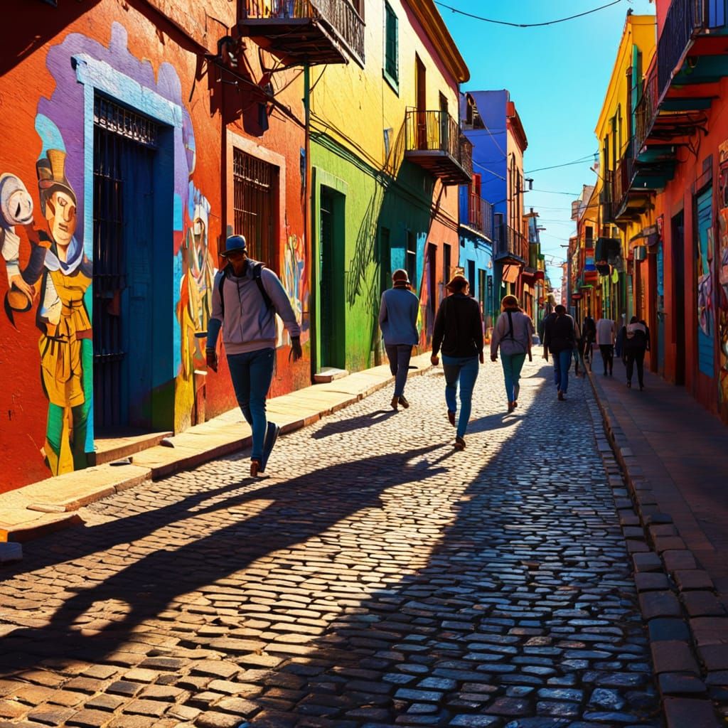 Caminito Street Scene in Buenos Aires, Oil Painting