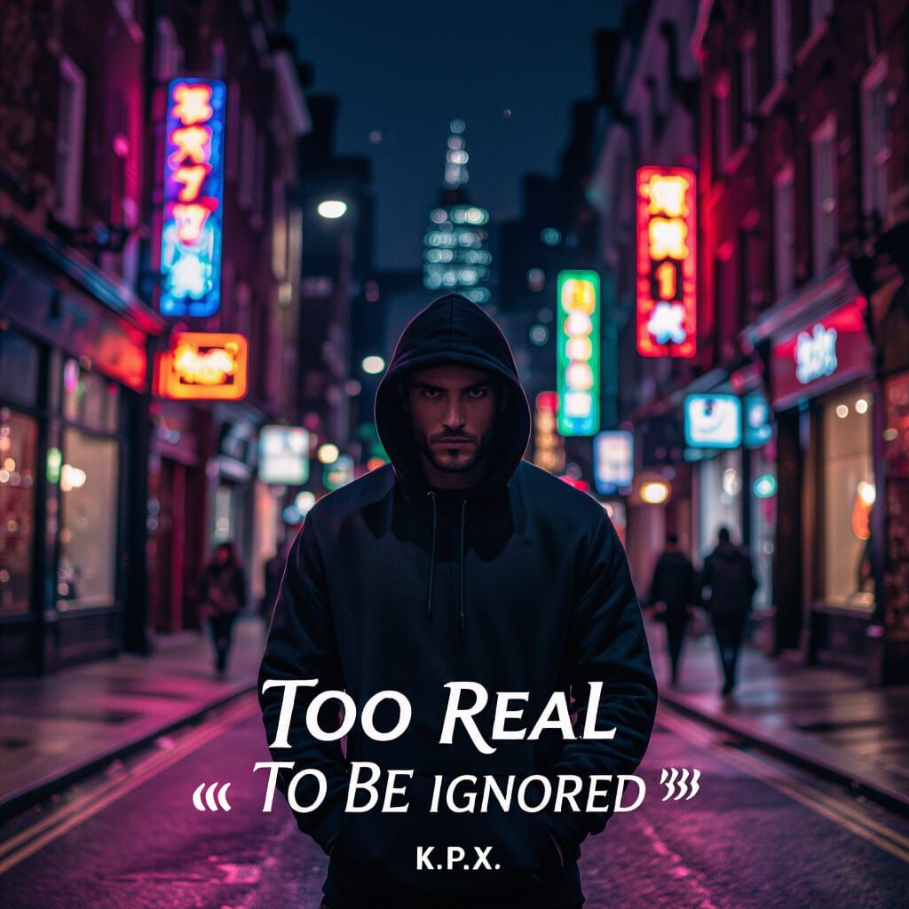 Cinematic London Night: Lone Figure Under Neon Lights