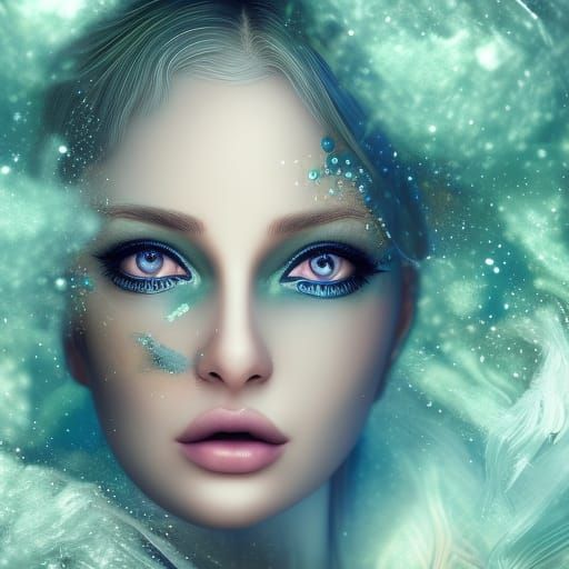 Mystic Woman Portrait with Green Eyes, Digital Art