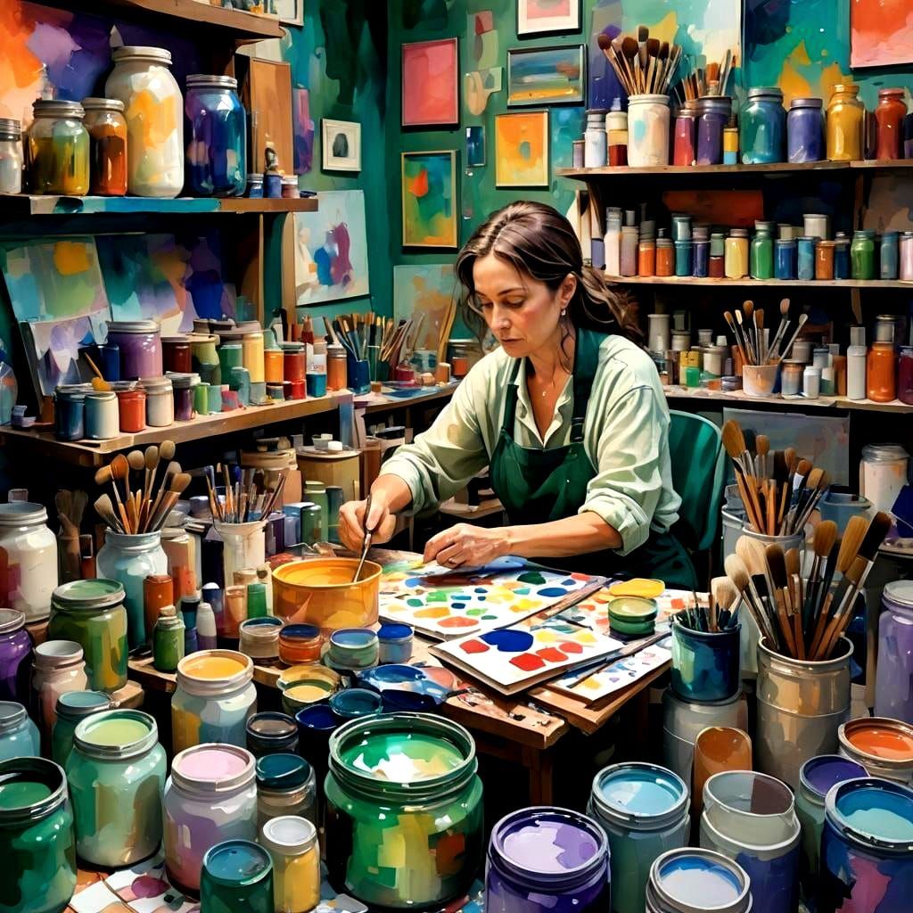 Artist Attaching Shapes to a Canvas