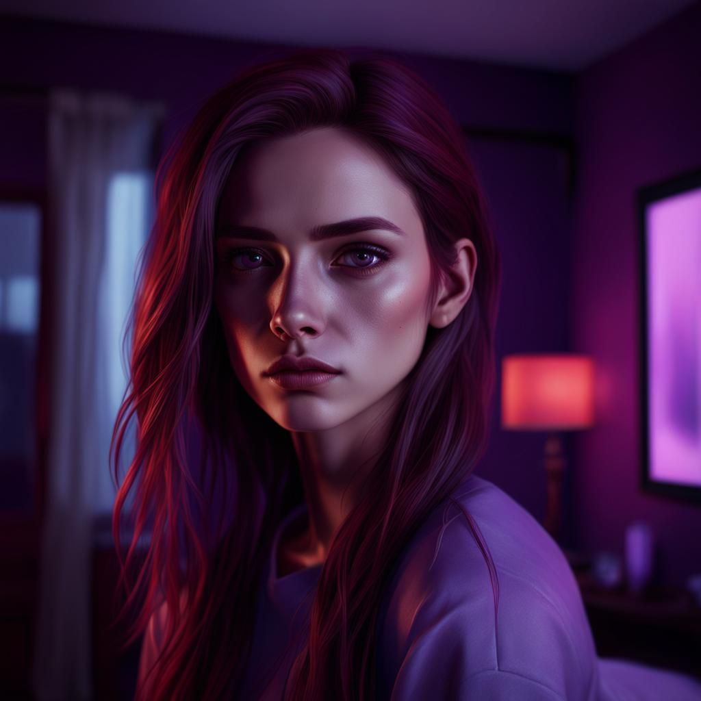 Uneasy Teenager in Bedroom: Dark Fantasy Art