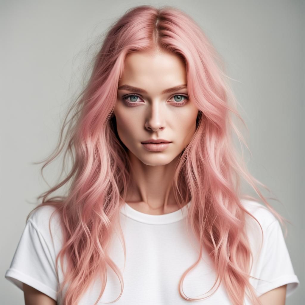 Female Supermodel Portrait with Pink Hair