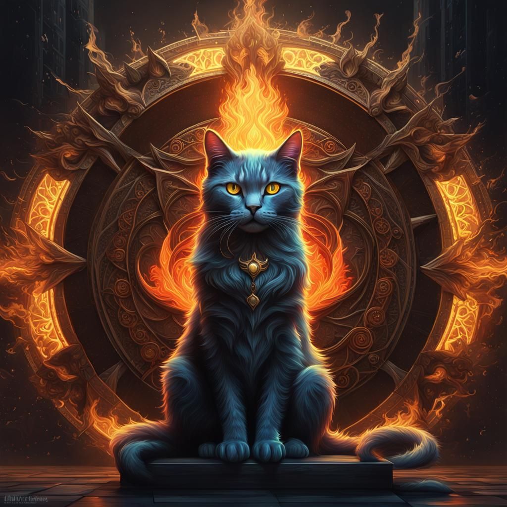 Mystical Cat in Sunlight: Dark Fantasy Concept Art