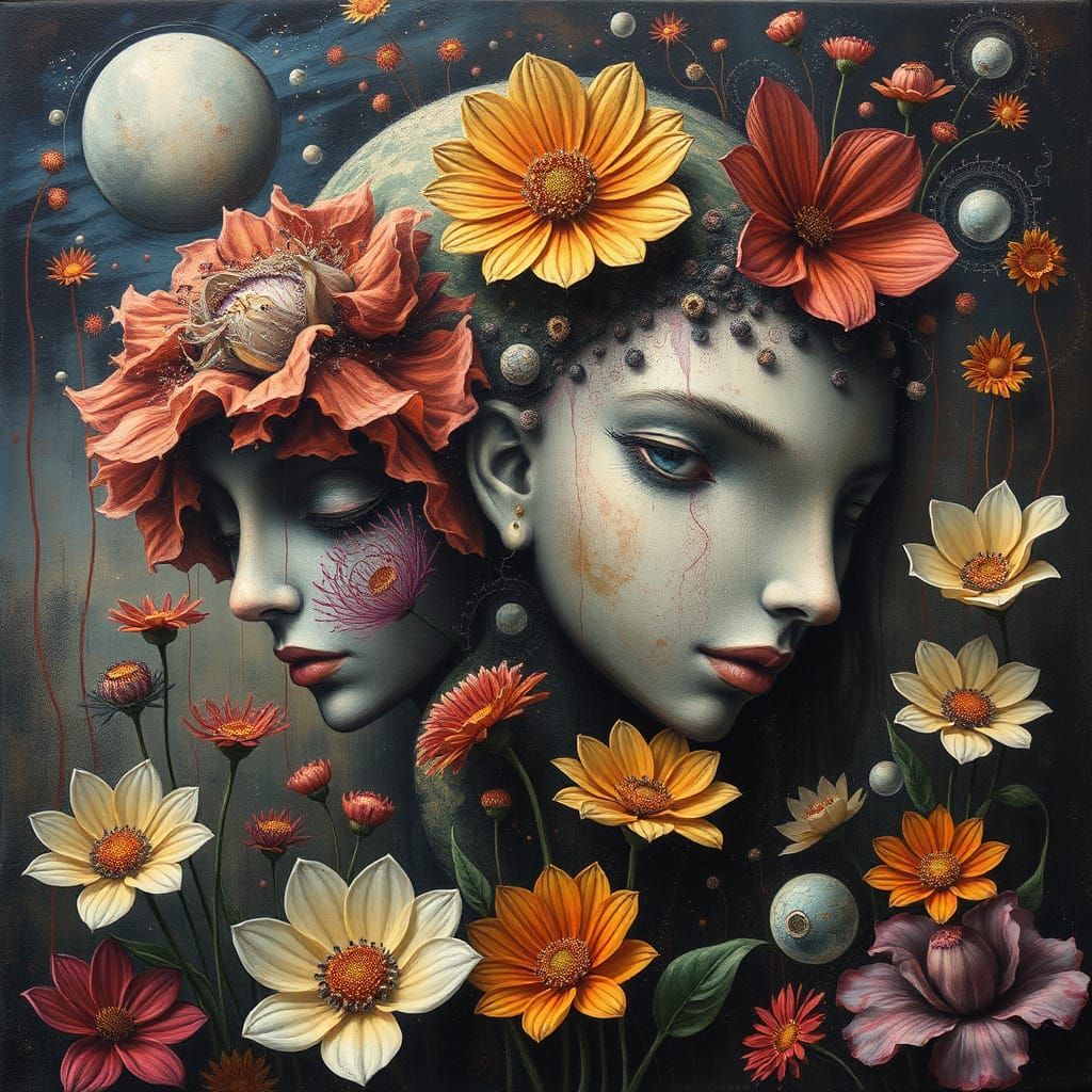 Surreal Impressionist Garden with Hidden Faces