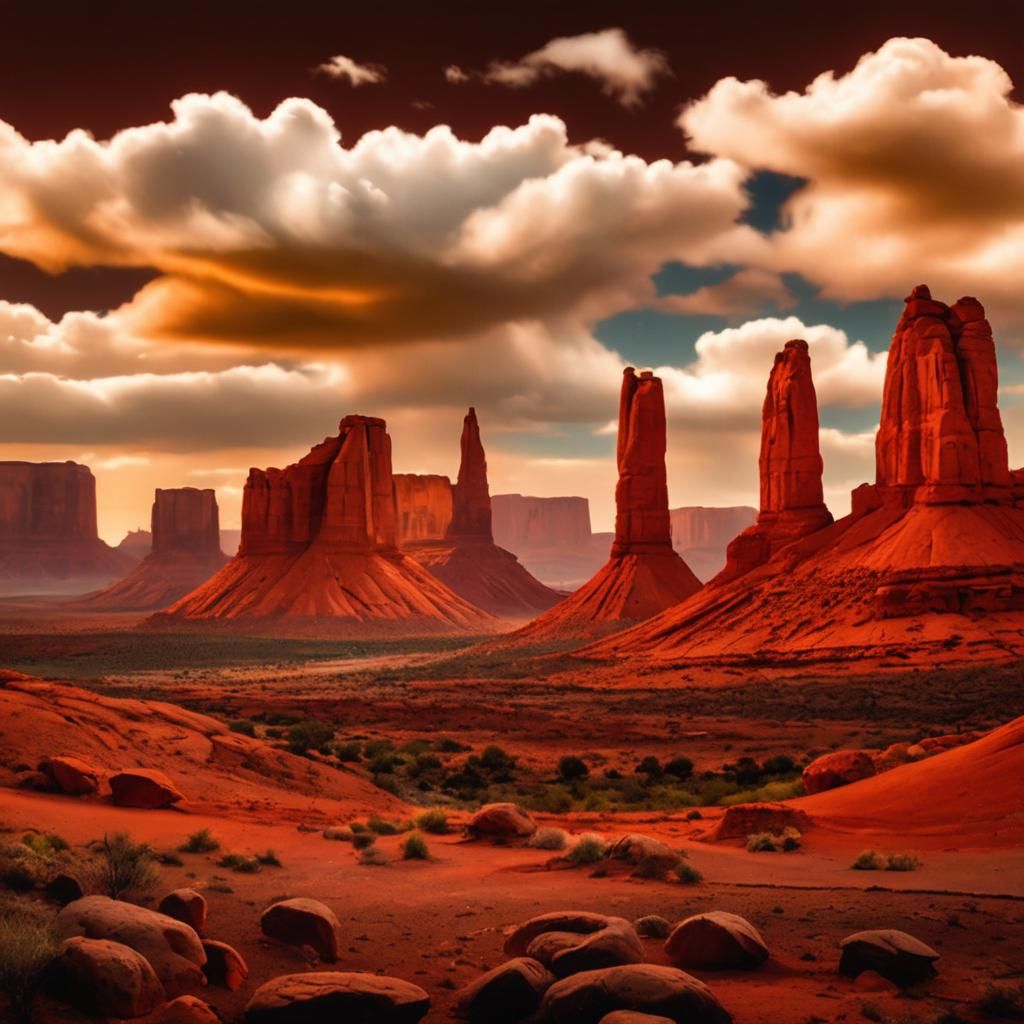 Panoramic Red Rock Desert Landscape at Sunset