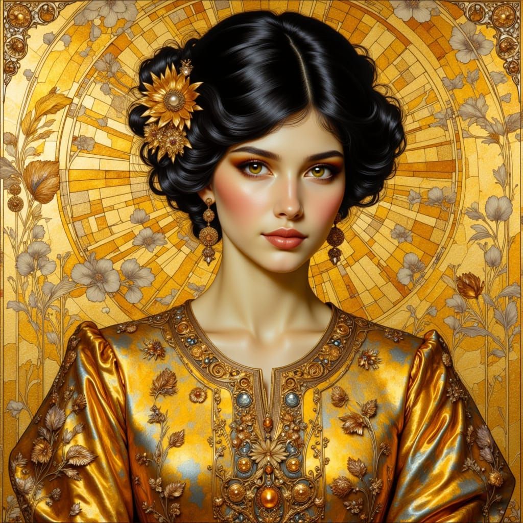 Art Nouveau Lady in Gold Dress by Klimt