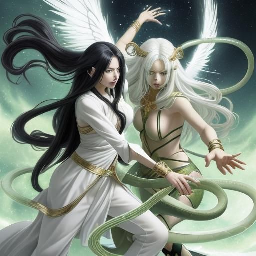 Anime Witch and Angel Battle