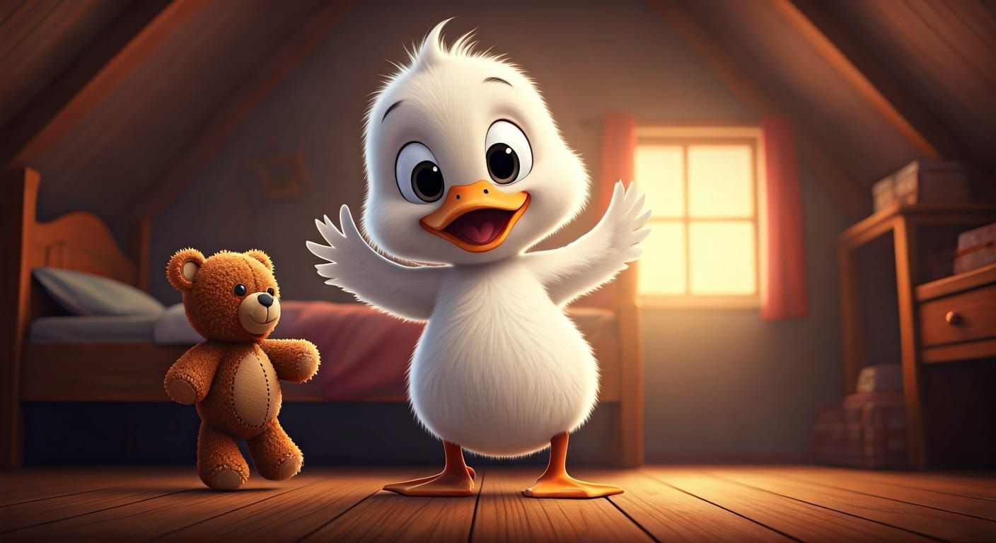 Happy Duckling Dancing with Teddy Bear