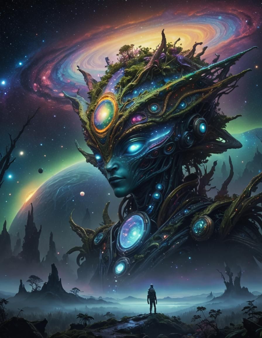 Enchanting Alien in Fantasy Forest: Sci-Fi Art