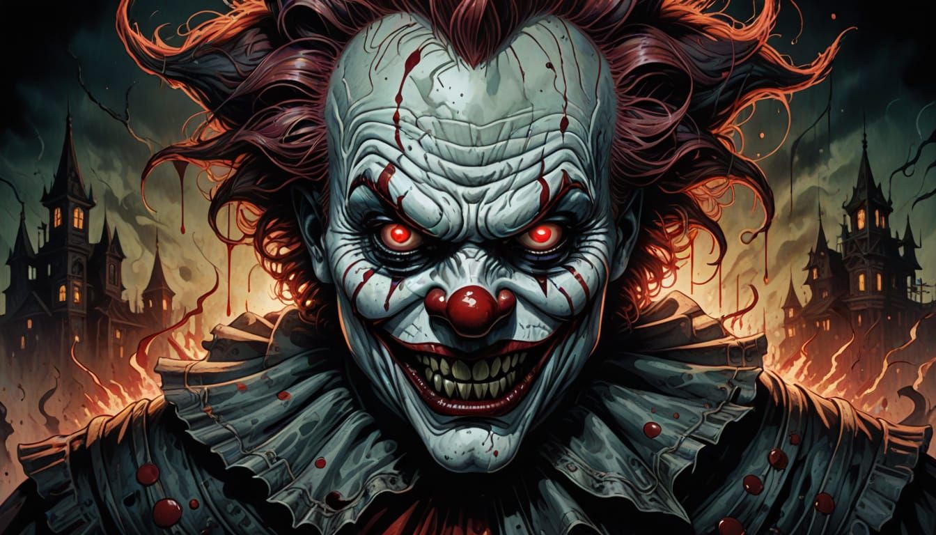 Eldritch Horror Clown Portrait in Comic Book Style
