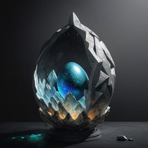 Glowing Geode Crystal Formation Within Metal Dragon Egg