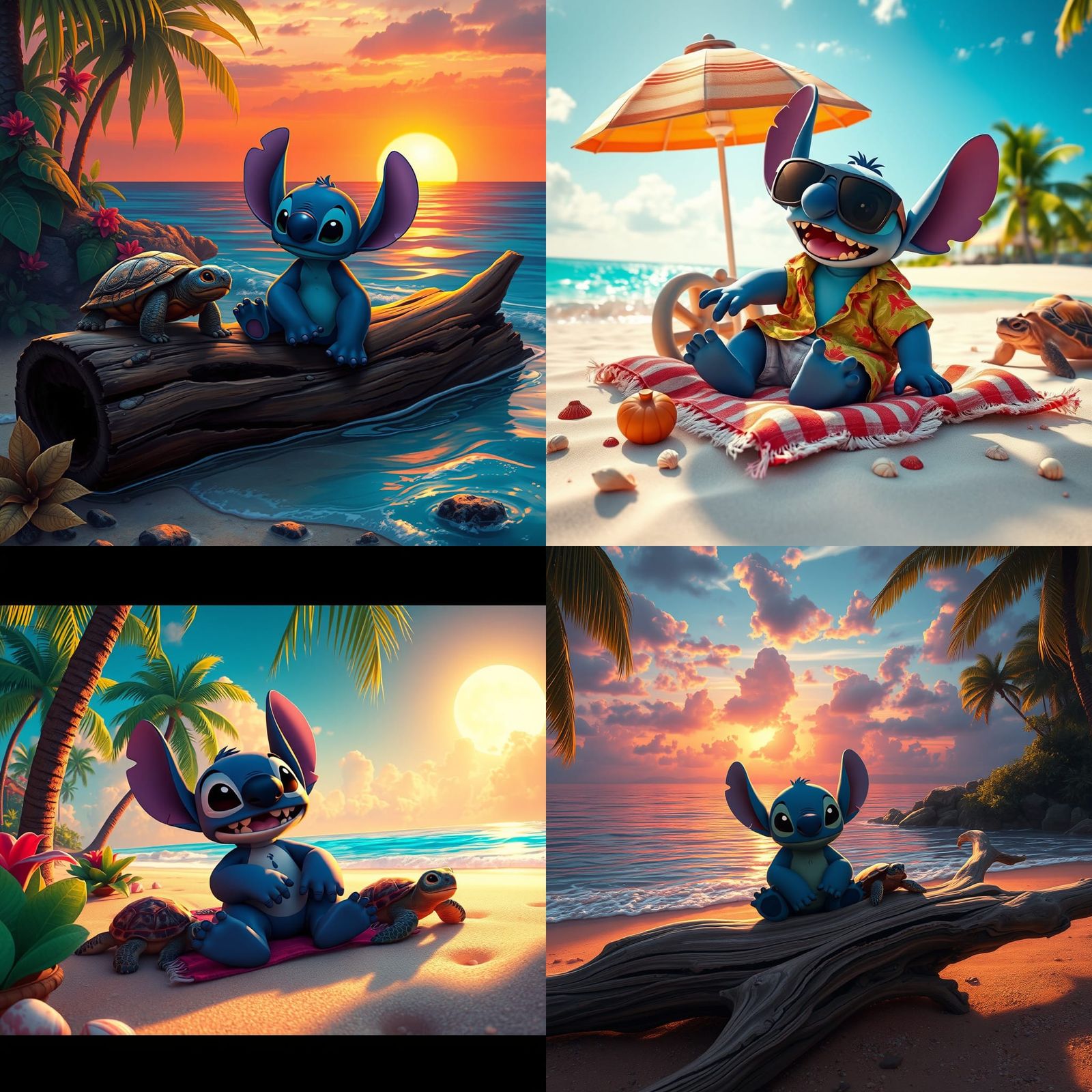 Stitch's Beach Doodle: Detailed Matte Painting